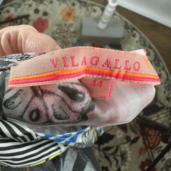 Vilagallo Colorful Stripe Fruit Slice Print Top Neck tie Silk Boxy Size 44 US 10 - Picture 10 of 11